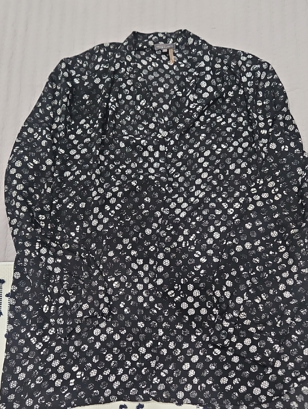 Vince Camuto Black Blouse with White Floral Dot Print